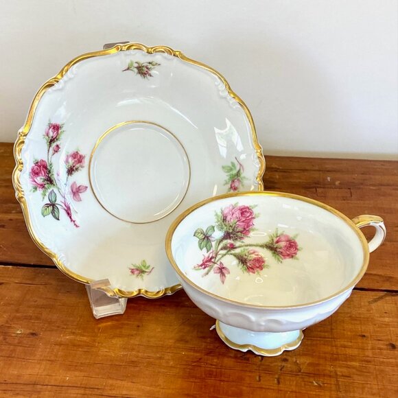 Vintage Edelstein Bavarian China Cup & Saucer - "Moss Rose" - Picture 2 of 15